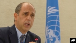 토마스 오헤아 퀸타나 유엔 북한인권 특별보고관이 지난해 3월 스위스 제네바에서 열린 유엔인권이사회에서 발언하고 있다.