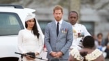 FILE - Prince Harry, Duke of Sussex and Meghan, Duchess of Sussex attend an official welcome ceremony in Albert Park on October 23, 2018 in Suva, Fiji