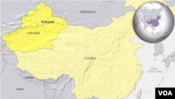 FILE - Map showing Xinjiang, China. An official with the U.S. Department of Homeland Security said one of its priorities this year is to add more companies to a sanctions list for using forced labor in the region.