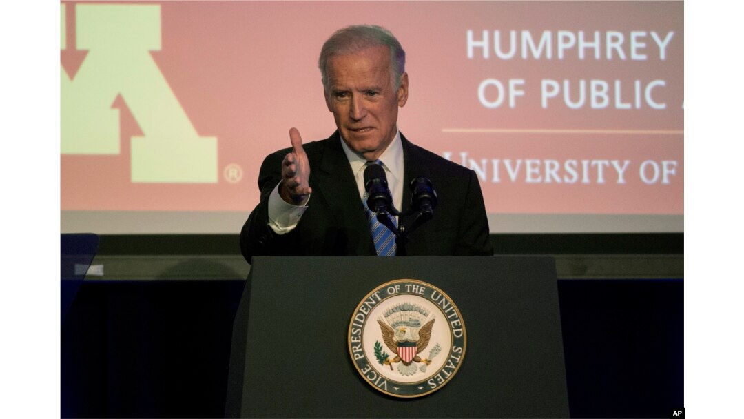 Vice President Joe Biden speaks as he takes part in a tribute to former Vice President Walter Mondale in Washington, October 20, 2015.