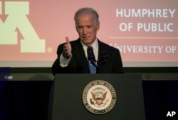 Vice President Joe Biden speaks as he takes part in a tribute to former Vice President Walter Mondale in Washington, October 20, 2015.