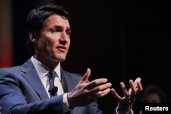 Canada's Prime Minister Justin Trudeau speaks to the Economic Club of New York in New York, May 17, 2018.