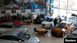 Chevrolet vehicles are displayed at the Surman Chevrolet dealership in Mexico City, Jan. 9, 2018. Domestic car sales in 2017 fell 4.6 percent from a year earlier, according to data from the Mexican Auto Industry Association. 