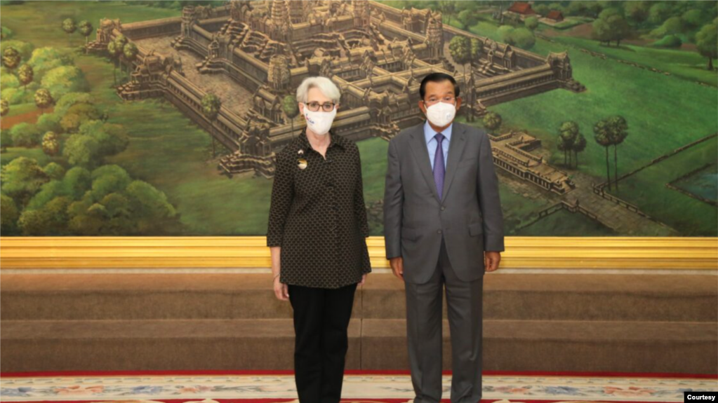 美国副国务卿谢尔曼(Wendy Sherman)2021年6月1日在金边会见柬埔寨首相洪森（照片来自美国驻金边大使馆）