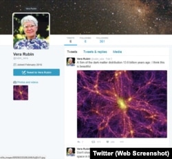 Halaman Twitter Vera Rubin, astronom pionir yang menemukan bukti kuat mengenai 'dark matter'.