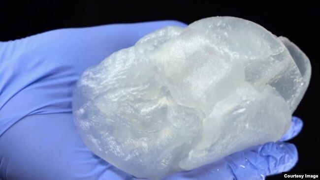 Shown is the 3D printed heart model created by researchers in Carnegie Mellon University's College of Engineering. (Carnegie Mellon/ACS Publications via YouTube) 
