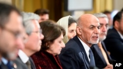 阿富汗總統加尼在瑞士日內瓦舉行的聯合國阿富汗會議上發表講話。 （2018年11月28日）