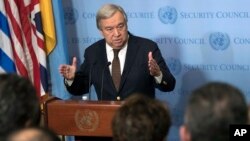 United Nations Secretary-General Antonio Guterres speaks to reporters during a news conference, Feb. 1, 2017, at U.N. headquarters in New York.