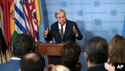 United Nations Secretary-General Antonio Guterres speaks to reporters during a news conference, Feb. 1, 2017, at U.N. headquarters in New York.