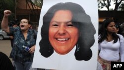 Demonstrators protest the murder of environmental activist Berta Caceres in La Esperanza, 200 km northwest of Tegucigalpa, on March 3, 2016. 