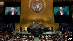 도널드 트럼프 미국 대통령이 25일 뉴욕 유엔본부에서 열린 제73차 유엔총회에서 연설했다.