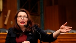 FILE - Sen. Tammy Duckworth, D-Ill., speaks on Capitol Hill, in Washington, Feb. 14, 2018.