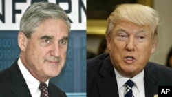 FILE - Special counsel Robert Mueller and President Donald Trump.