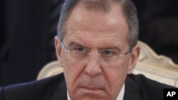 Russian FM Sergey Lavrov seen during his meeting with Bahraini FM Sheik Khalid bin Ahmed Al Khalifain in Moscow, Russia, February 6, 2012.