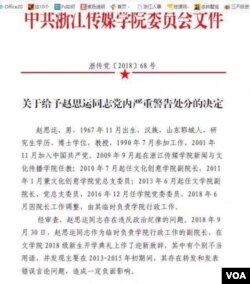 浙江传媒学院党委处罚文件