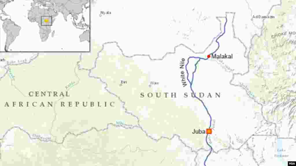 Kota Malakal berada di tepi sungai White Nile, Sudan Selatan.