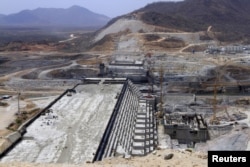 FILE - A general view of Ethiopia's Grand Renaissance Dam, as it undergoes construction, is seen during a media tour along the river Nile in Benishangul Gumuz Region, Guba Woreda, in Ethiopia, March 31, 2015.