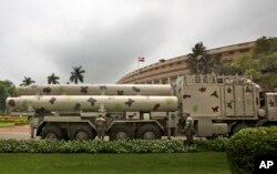 Supersonic BrahMos missiles are prepared for an exhibition in New Delhi, India, Aug. 1, 2016.