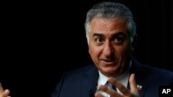 Iran's long-exiled Crown Prince Reza Pahlavi speaks during an interview at the Associated Press bureau in Washington, April 6, 2017. 