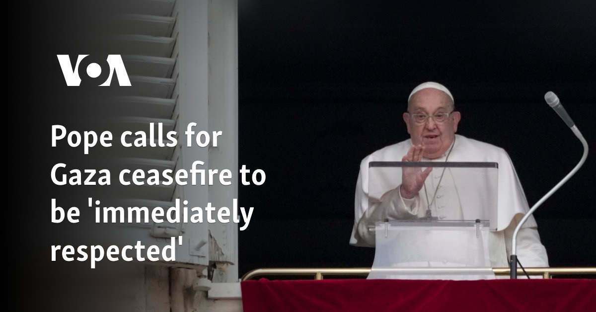 Pope calls for Gaza ceasefire to be 'immediately respected'