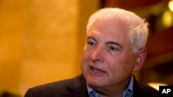 FILE - Panama's former President Ricardo Martinelli answers questions during an interview at a hotel in Guatemala City, January 28, 2015. 