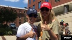 Allie Vandee, left, tweeted this picture of herself and Sarah Applequist at Howard University Aug. 19, 2017. The Pennsylvania high school students said they were harasses for wearing the Make America Great hats on the campus of the historically black col