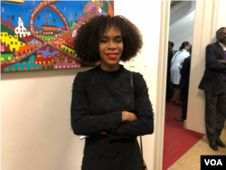 Haitian women's wear designer Azede Jean-Pierre at the Haitian Embassy's "Diplomacy By Design" event featuring some of her original designs, in Washington D.C., Feb. 23, 2018. (VOA / S. Lemaire)
