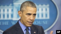 18일 바락 오바마 미국 대통령이 백악관에서 올해 마지막 기자회견을 하고 있다.