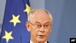 European Council President Herman Van Rompuy during a news conference at the Moncloa Palace in Madrid, Spain, July 12, 2011