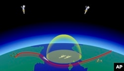 In this video grab provided by RU-RTR Russian television via AP television on Thursday, March 1, 2018, a computer simulation shows the Avangard hypersonic vehicle maneuvering to bypass missile defenses en route to target.