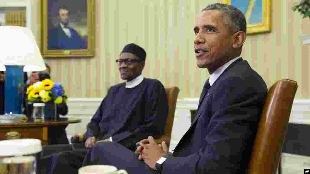 Shugaba Muhammadu Buhari da Shugaba Barack Obama A Ofishin Shugaban Amurka Da Ake Kira Oval Office A Fadar White House, Litinin 20 Yuli, 2015