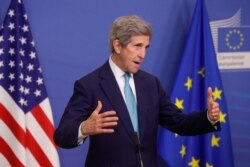 US Special Presidential Envoy for Climate John Kerry at the European Commission in Brussels, Belgium, Dec. 9, 2021.