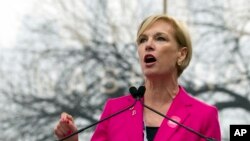 FILE - President Planned Parenthood Federation of America Cecile Richards speak to the crowd during the women's march rally in Washington, Jan. 21, 2017. 