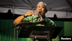 David Granger, leader of Guyana's opposition A Partnership for National Unity (APNU) coalition, speaks during a rally in Georgetown. Nov. 14, 2014. 