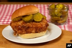 A fried chicken sandwich similar to what one might buy at Chick-fil-A.
