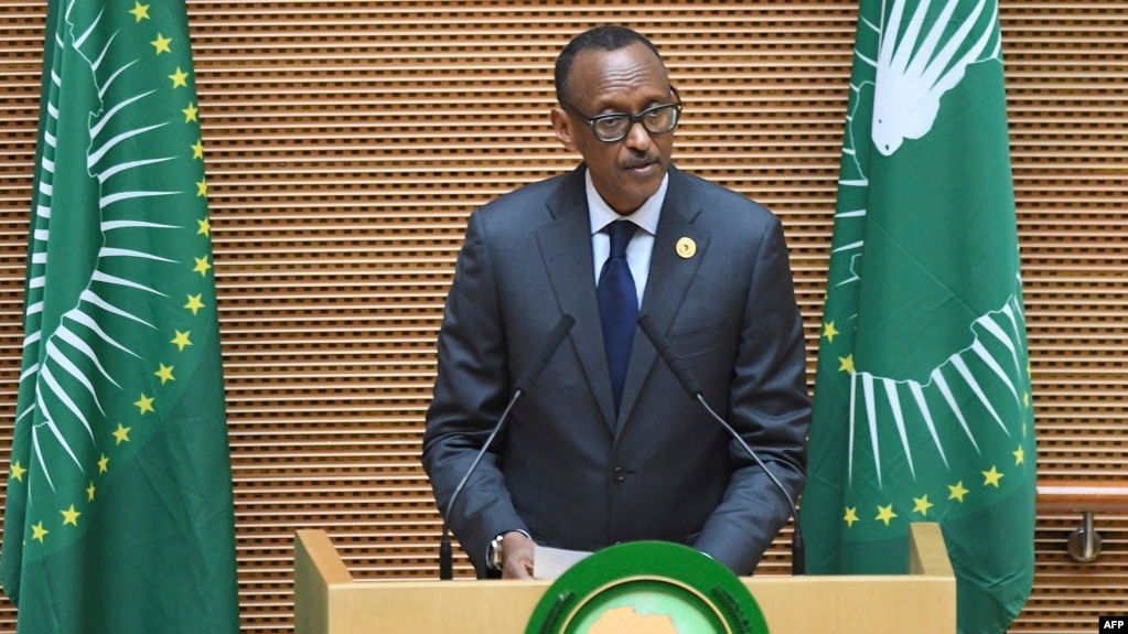 Paul Kagame, président de la République du Rwanda et président en exrcice africaine de Union africaine, prononce un discours au siège de l’UA, à Addis Abeba, Ethiopie, 17 novembre 2018.