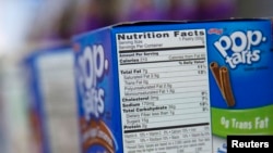 FILE - A Nutrition Facts label is seen on a box of Pop Tarts at a store in New York.