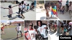 Crianças do projeto Maputo Skate e Francisco Vinho