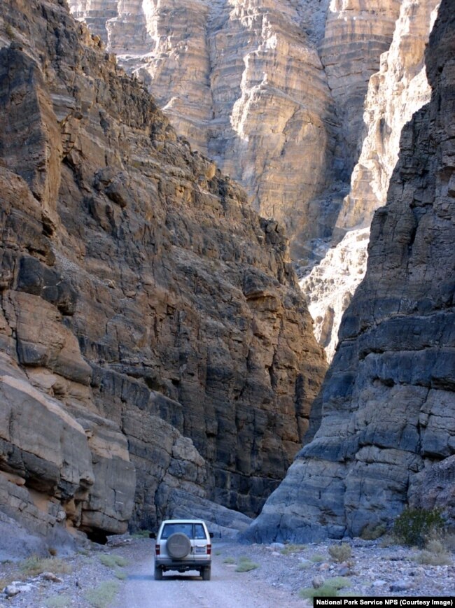 The narrows of Titus Canyon can be explored either by vehicle or on foot