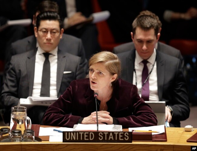 Bà Samantha Power, đại sứ Hoa Kỳ tại Liên Hiệp Quốc.