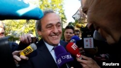 Le Président de l'UEFA Michel Platini se présente devant le Tribunal arbitral du sport (TAS) pour faire appel de l'interdiction du comité d'éthique de la FIFA, qui s'est tenue à Lausanne, en Suisse, le 29 avril 2016.