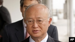 Director General of the International Atomic Energy Agency, Yukiya Amano from Japan, speaks to the media before his flight to Iran at Vienna International Airport, Austria, May 20, 2012. 