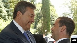 Presidents Viktor Yanukovych (l) and Dmitry Medvedev meeting in Sochi, Aug 11, 2011