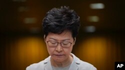 La cheffe de l'exécutif de Hong Kong, Carrie Lam, lors d'une conférence de presse à Hong Kong, le 26 novembre 2019.