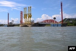 This photo taken from a boat on October 2, 2019 shows port facilities at a Chinese-owned oil refinery plant on Made Island off Kyaukphyu, Rakhine State.