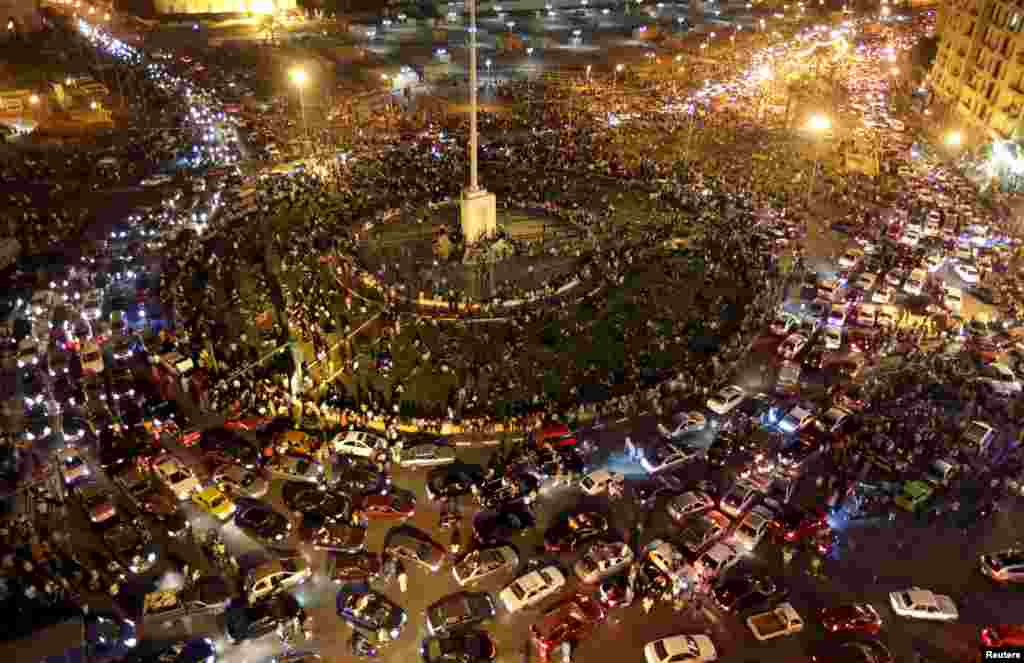 A general view of Tahrir Square in Cairo, as Egyptians gather to celebrate the opening of the New Suez Canal.