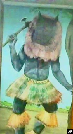Drawing of Nyau dancer at Museum of Malawi, Blantyre.
