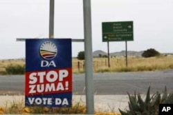 In South Africa's Free State, signs of the April 2009 election, such as this opposition banner alongside a highway, remain