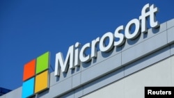 The Microsoft logo is shown in Los Angeles, California, U.S., June 13, 2017.
