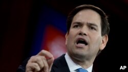 FILE - Senator Marco Rubio, R-Fla. speaks during the Conservative Political Action Conference (CPAC) on Feb. 27, 2015, in National Harbor, Maryland, USA. 